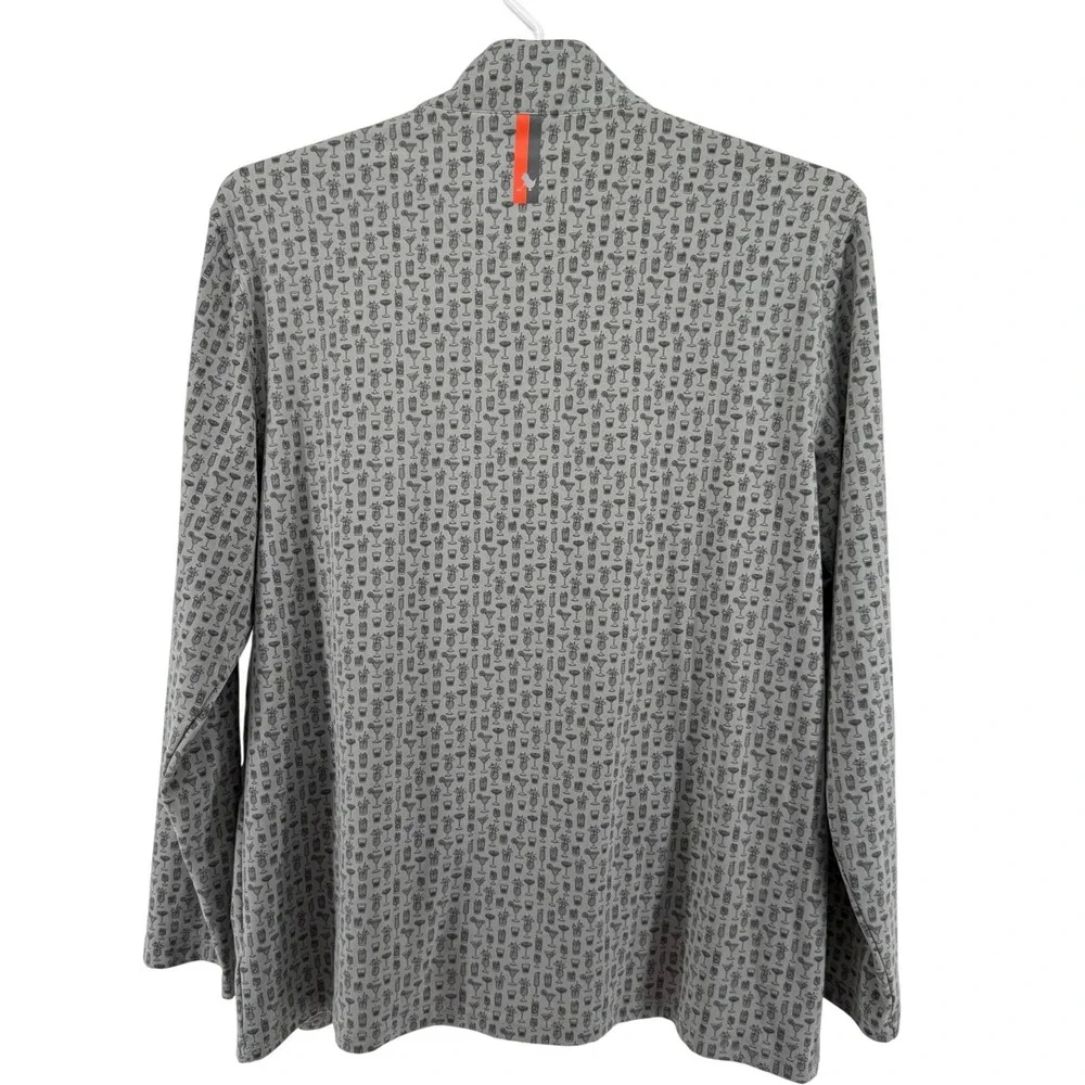 Birdie Bound Mens Large Grey Orange Cocktail Print‎ Quarter Zip Golf Pullover